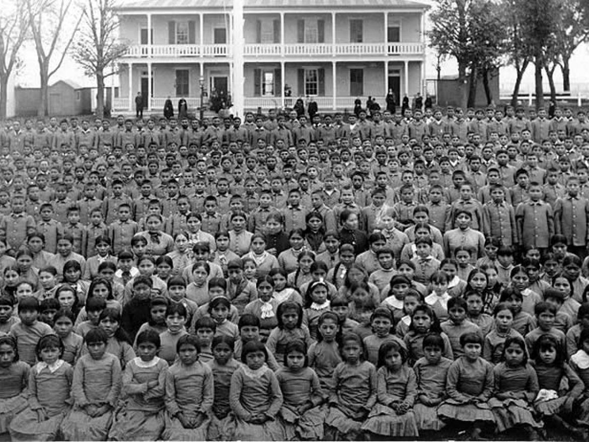 Pupils at Carlisle Indian Industrial School, Pennsylvania in 1900. 