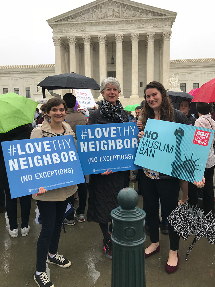 Diane Randall, Susan Nahvi, and Hannah Evans outside the Supreme Court.