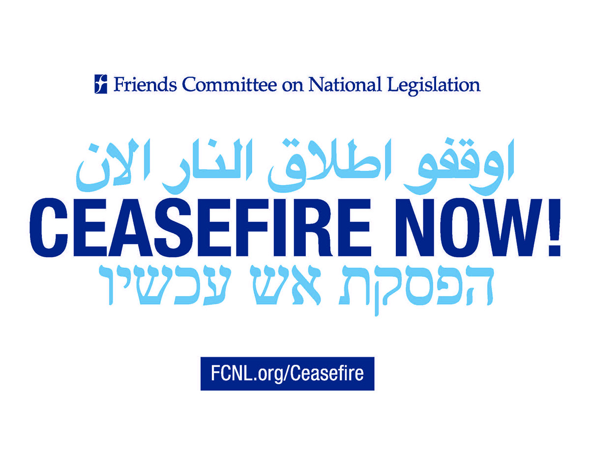 "Ceasefire Now" signs