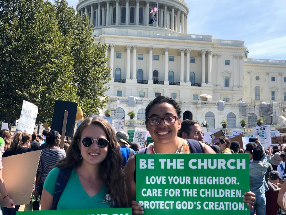 Emily and Alicia at climate rally in front of Capitol
