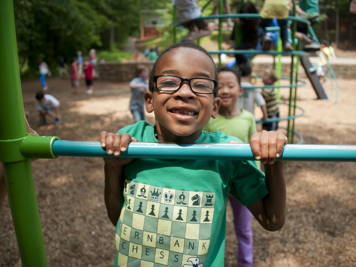 Boy playing on school playground