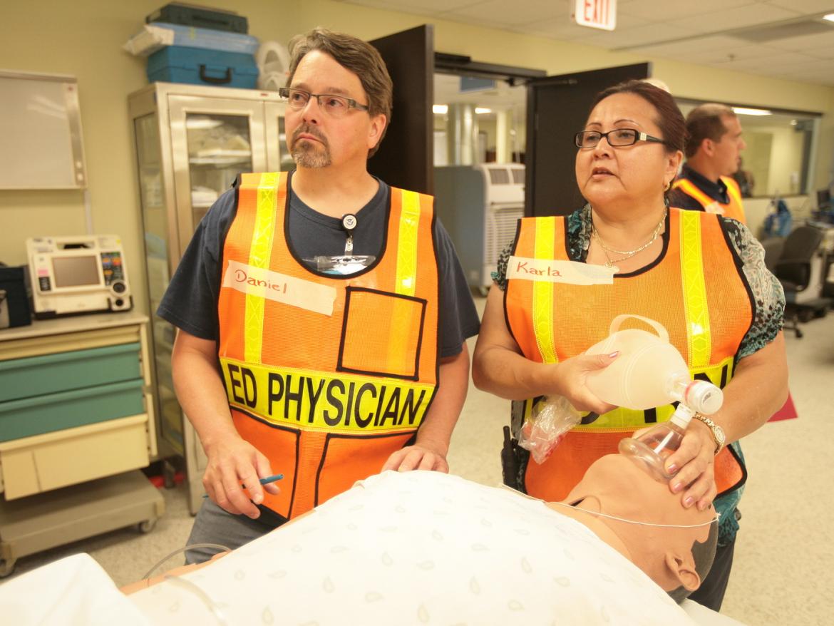 Tribal health care workers participate in a training exercise.
