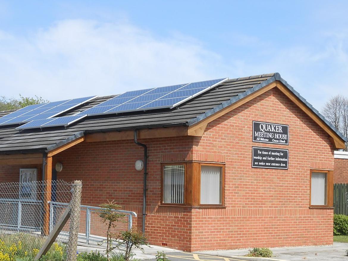 Quaker Meeting House with solar panels on roof Wrexham, Wales.
