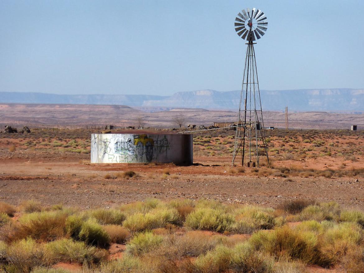 Old technology pumping water for nearby Navajo homesteads. Near Round Rock, Navajo Nation, Arizona.