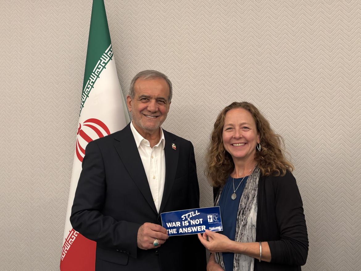 Bridget Moix and Iran President Perezshkian - War is Still Not the Answer
