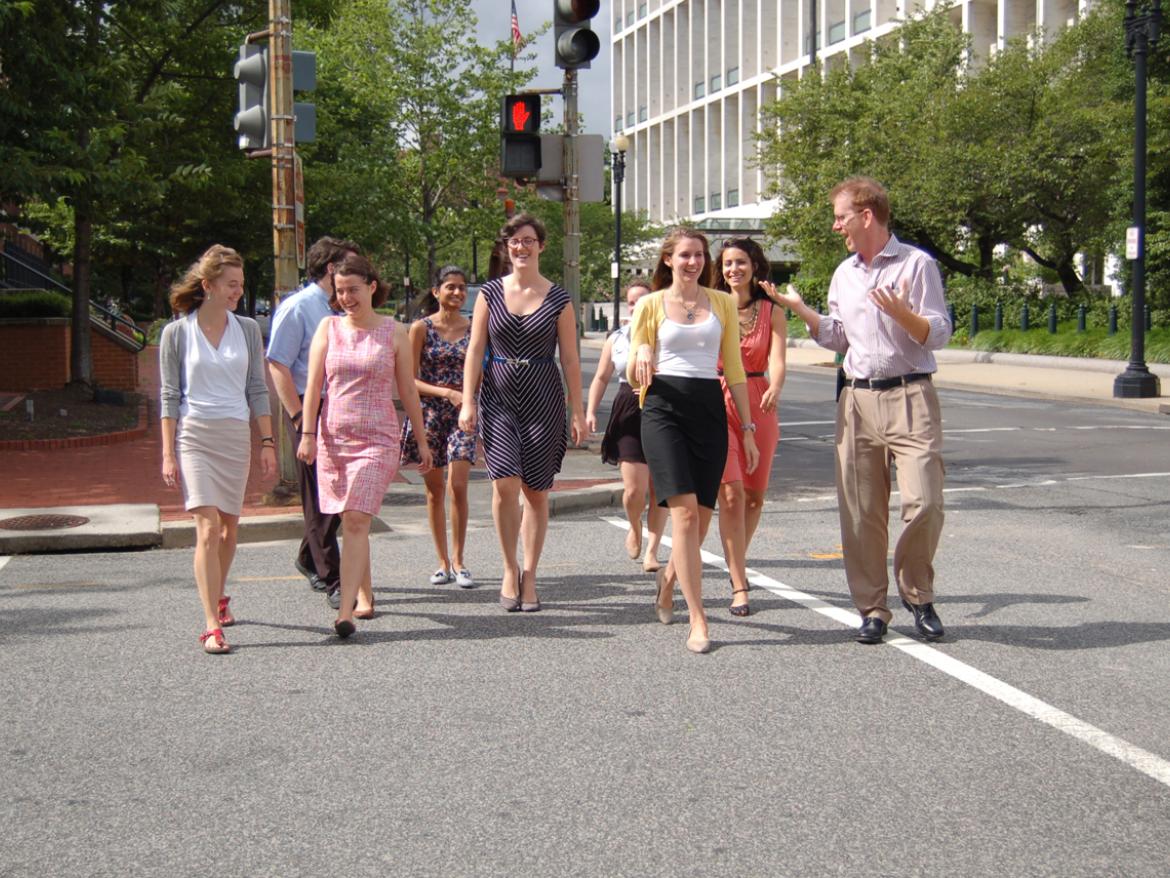 Advocacy Team walking down a crosswalk