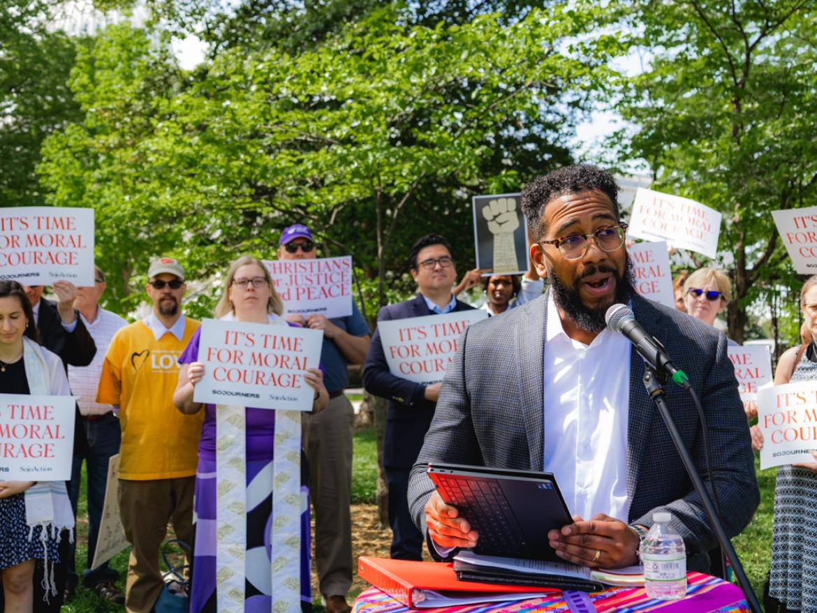 José Moreno speaks on the Capitol lawn during Faithful Witness Wednesdays, a series of vigils this spring at the Capitol.