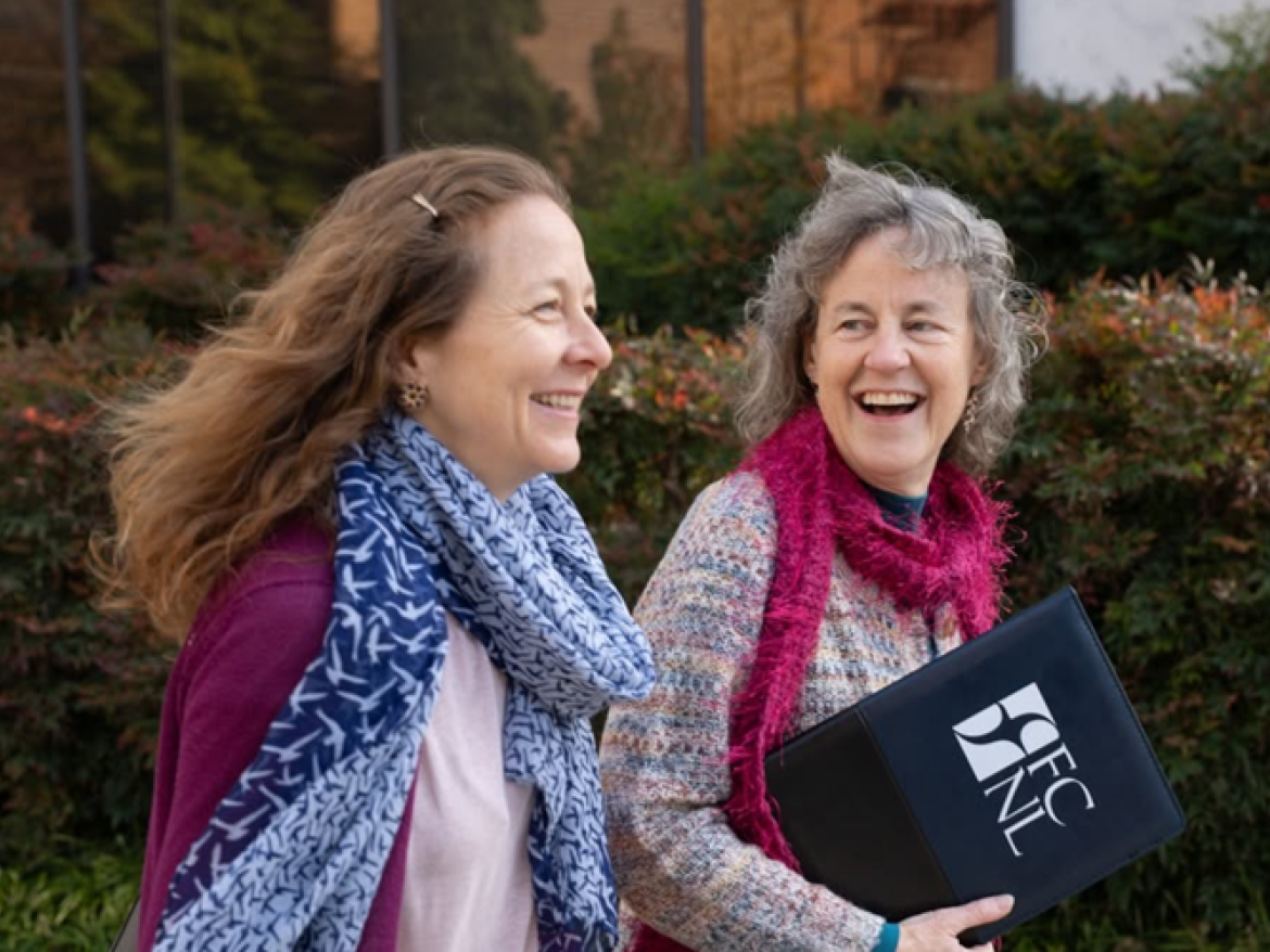 Bridget Moix and Kitty Ulford-Chase walking