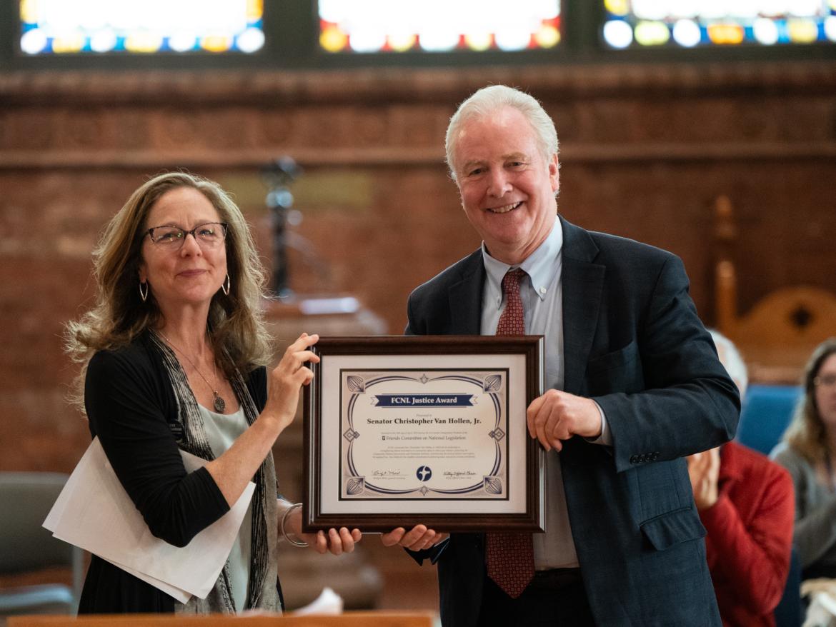 Bridget Moix and Sen Chris Van Hollen, Justice Award
