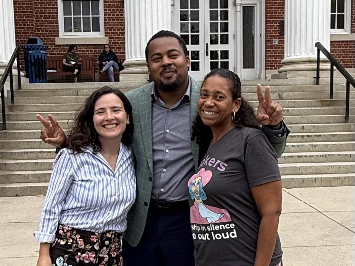 Oliva Delaplaine, Jeffrey Jordan II, and Lauren Brownlee posing