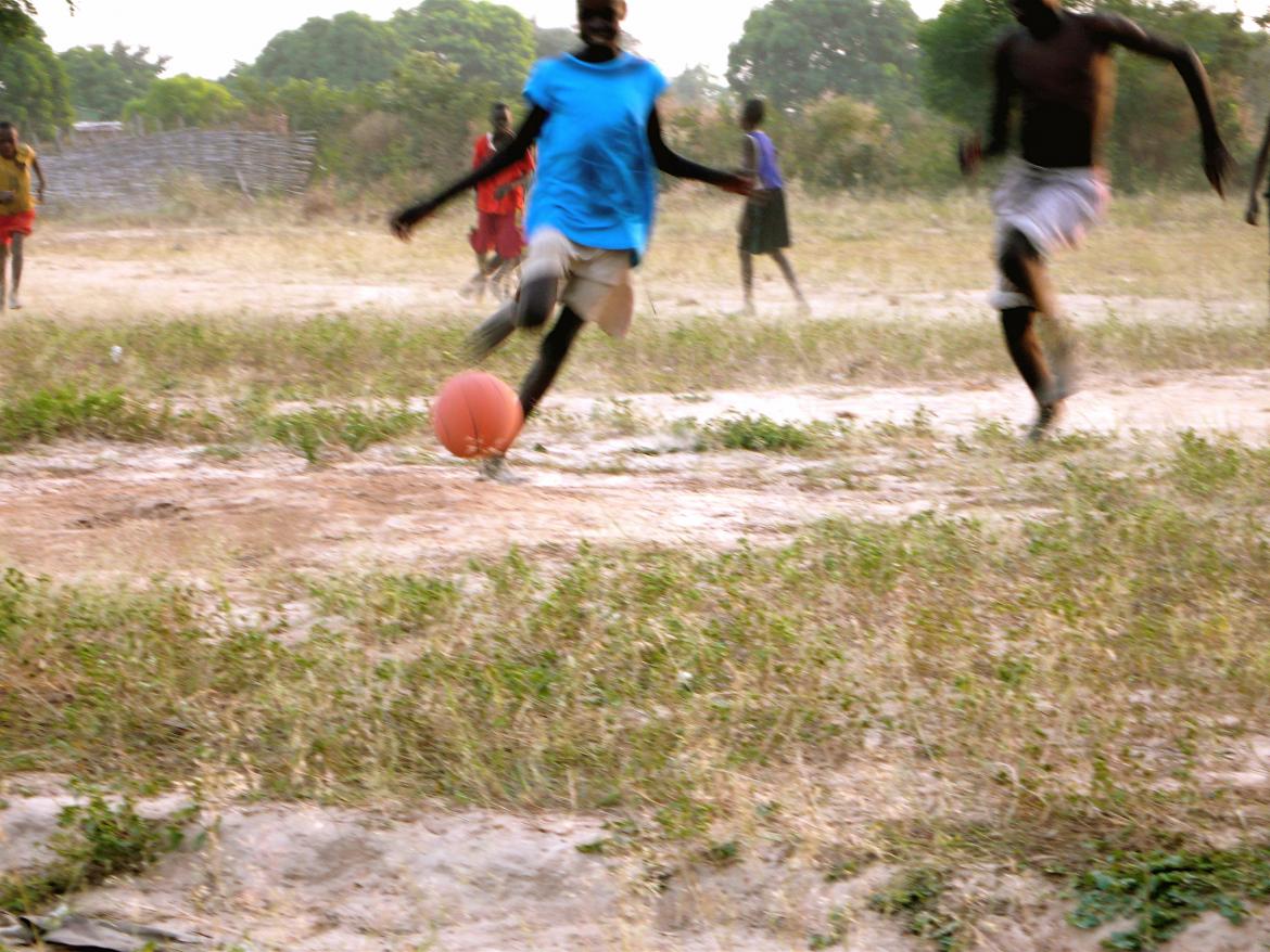 Children play soccer in Birao, Central African Republic