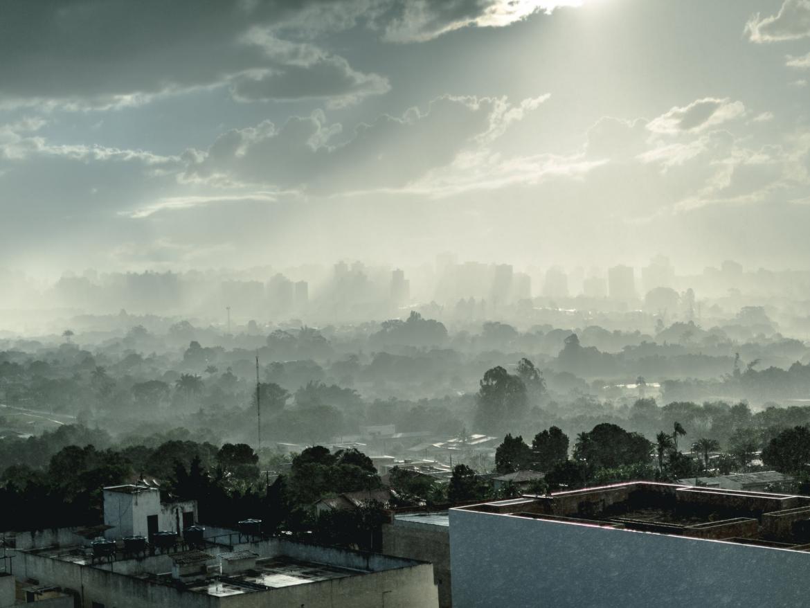 Smoggy sky over a city