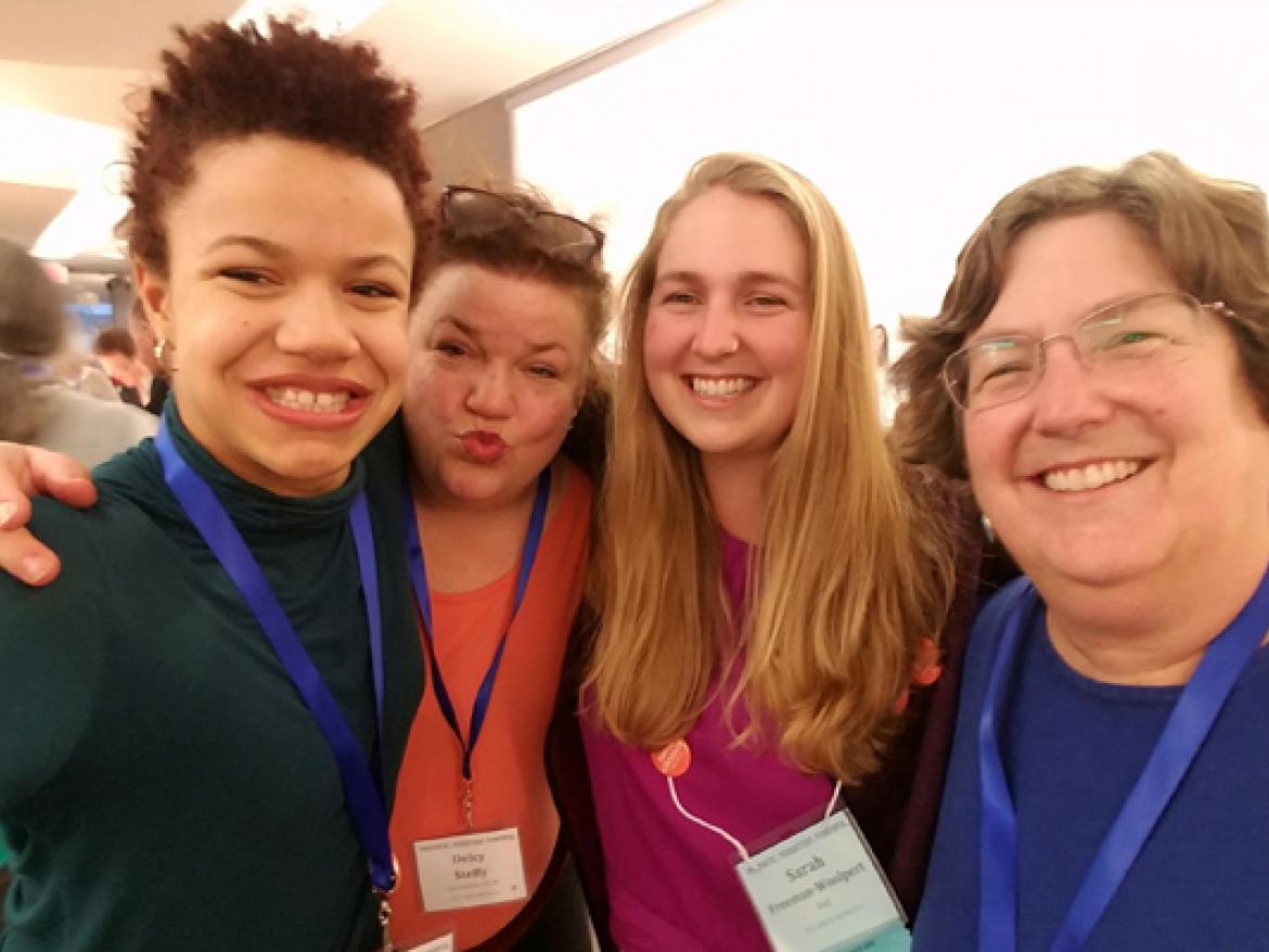 Advocacy Team members and mother-daughter duos—15-year-old Elinor with Delcy Steffy, and Sarah and Julia Freeman-Woolpert sharing in community during Annual Meeting 2018