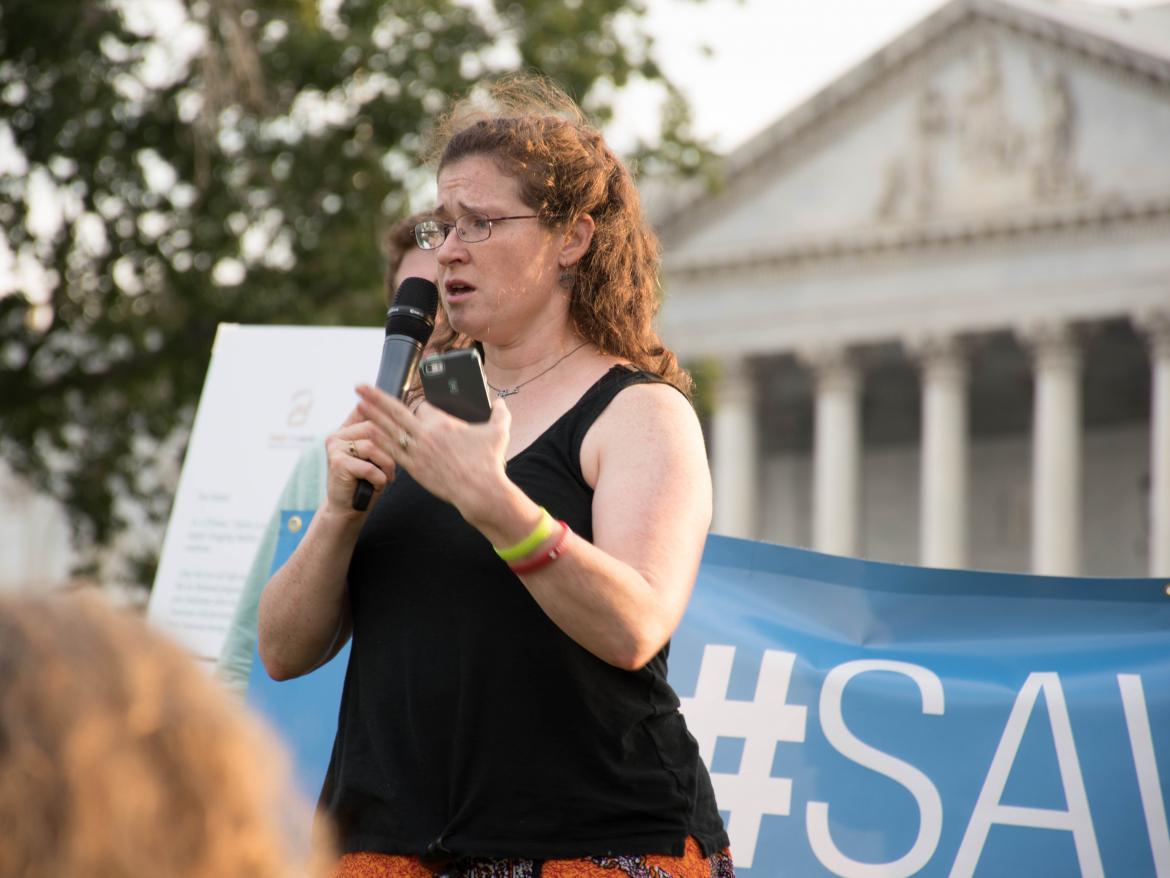 Gabrielle Savory testifies for Medicaid at the vigil