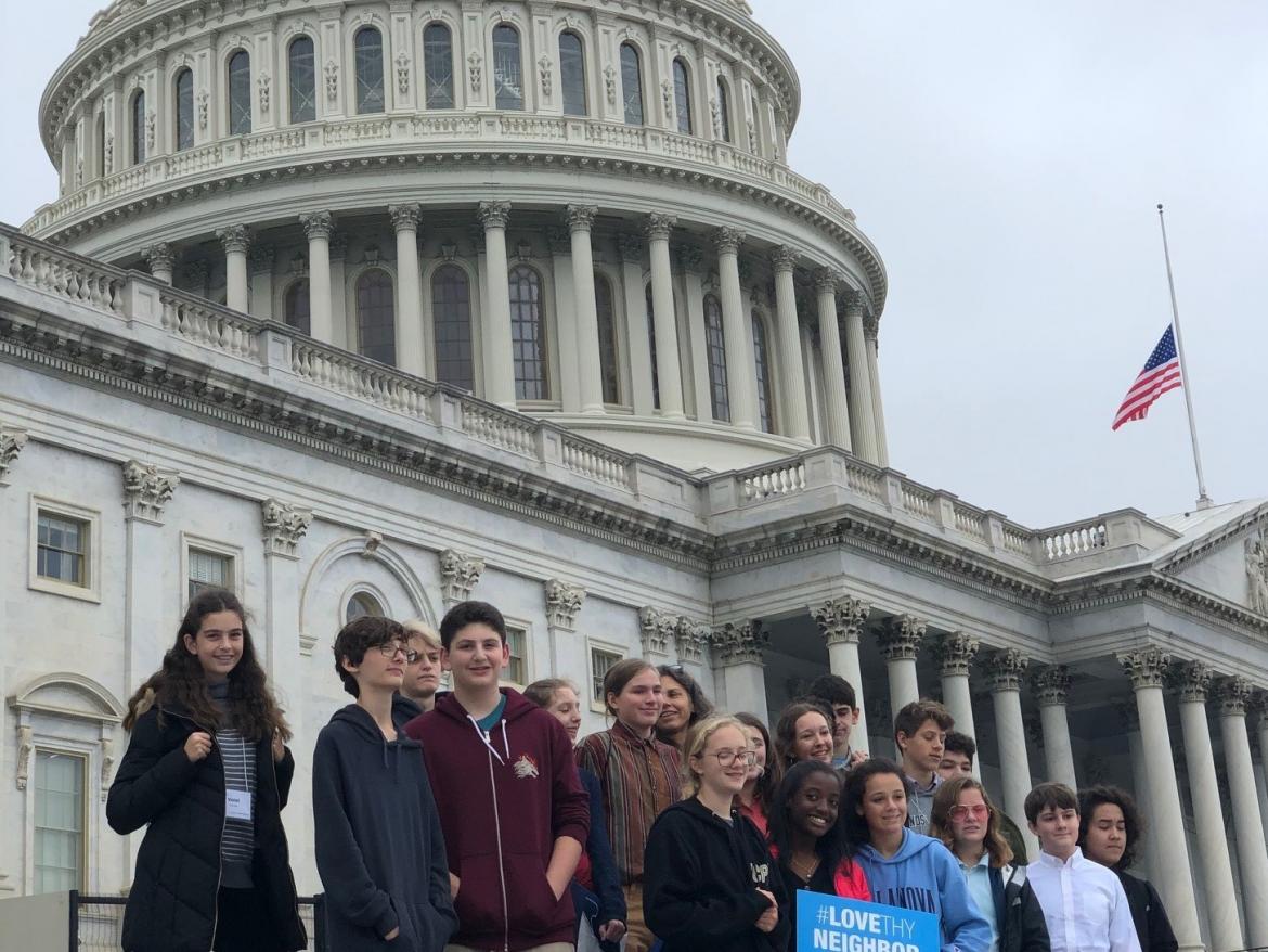 Students from the Friends Central School on the steps of the Capitol.