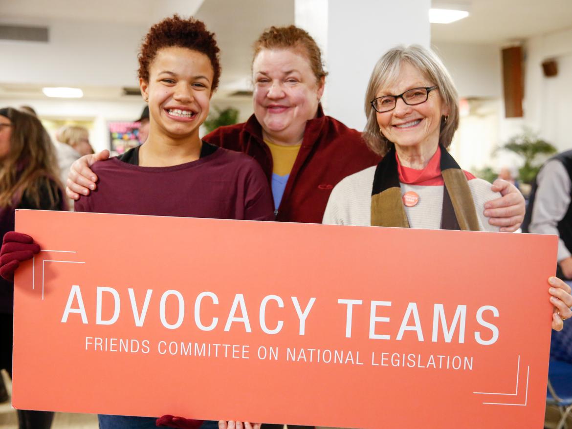 In 2018, FCNL's 97 Advocacy Teams logged 286 lobby visits and published nearly 200 letters to the editor around the country. Left to Right: Elinor Steffy, Delcy Steffy, Cindy Fowler