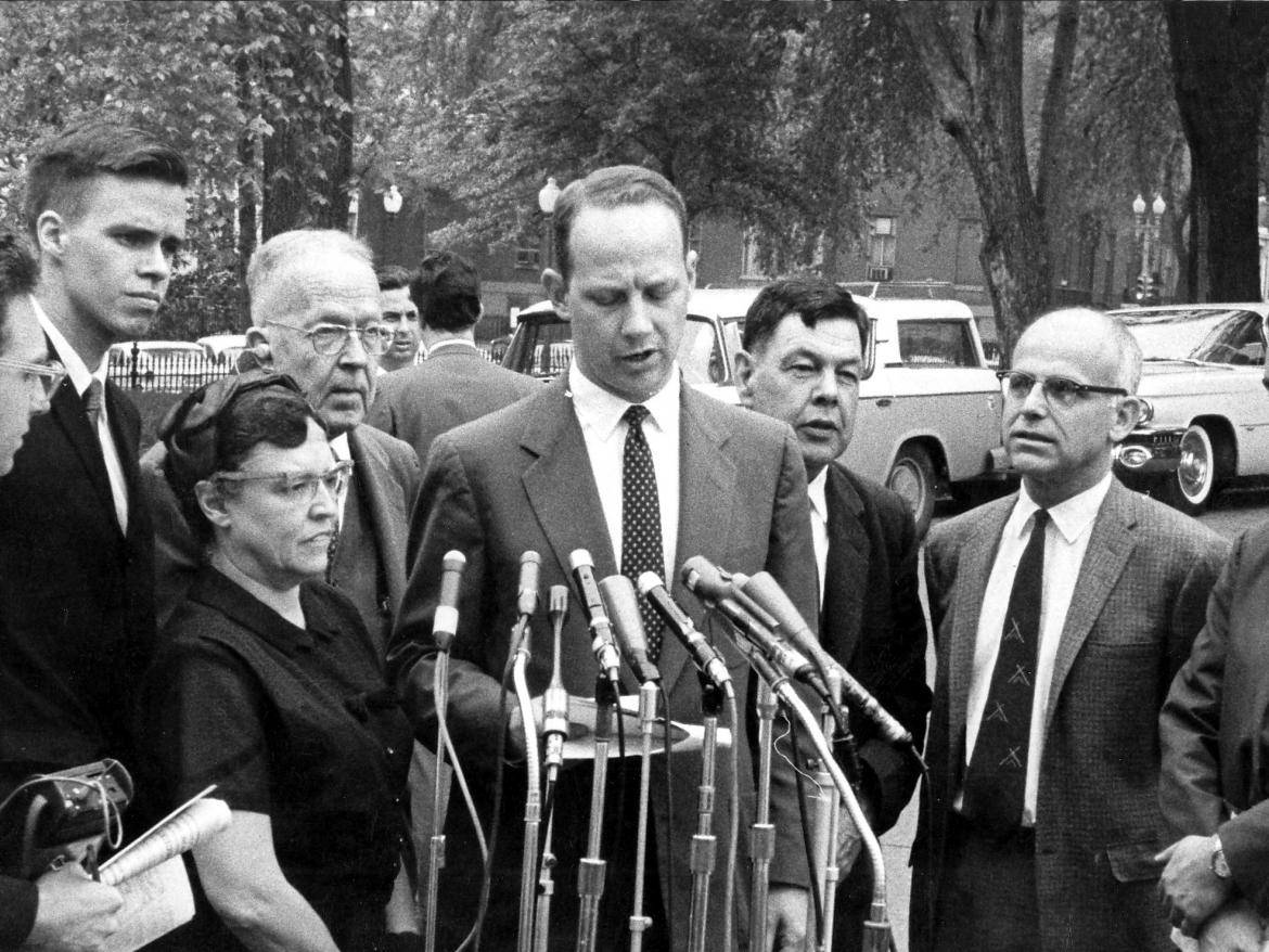 Press conference with Quakers following meeting with Pres. Kennedy