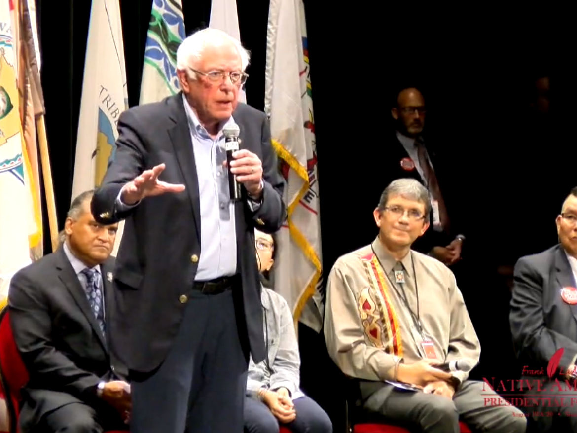 Bernie Sanders speaking at Native American Presidential Forum
