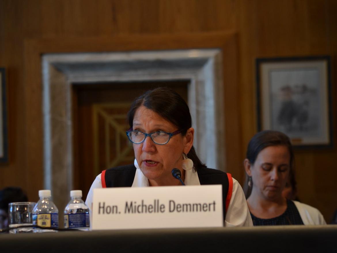 Hon. Michelle Demmert testifies at Senate Indian Affairs Hearing  testifying. June 19, 2019.