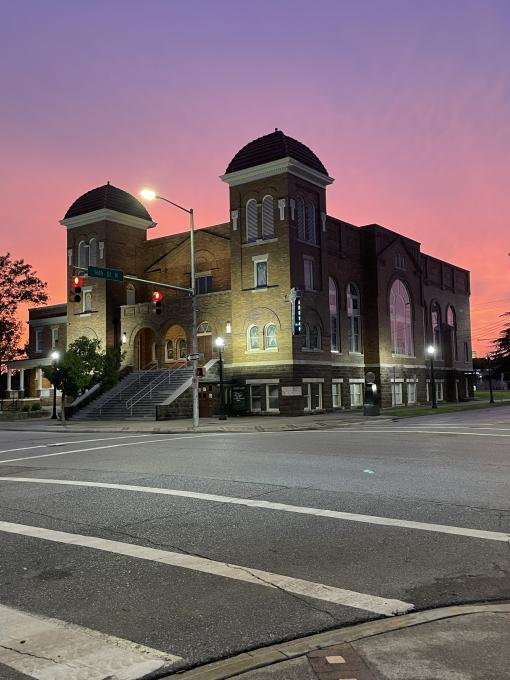 16th Street Baptist Church in Birmingham, AL depected at sunset