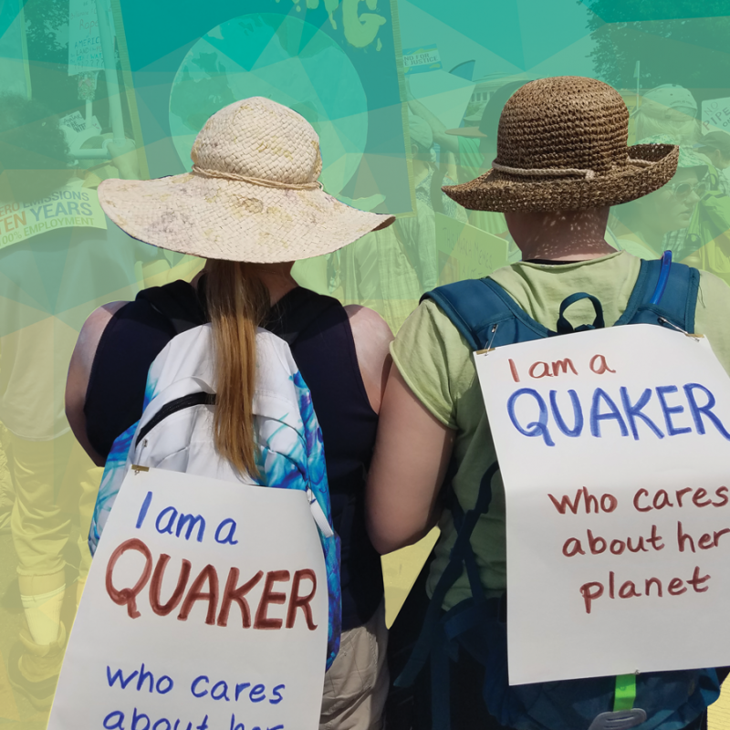 Two Quakers at a climate protest.