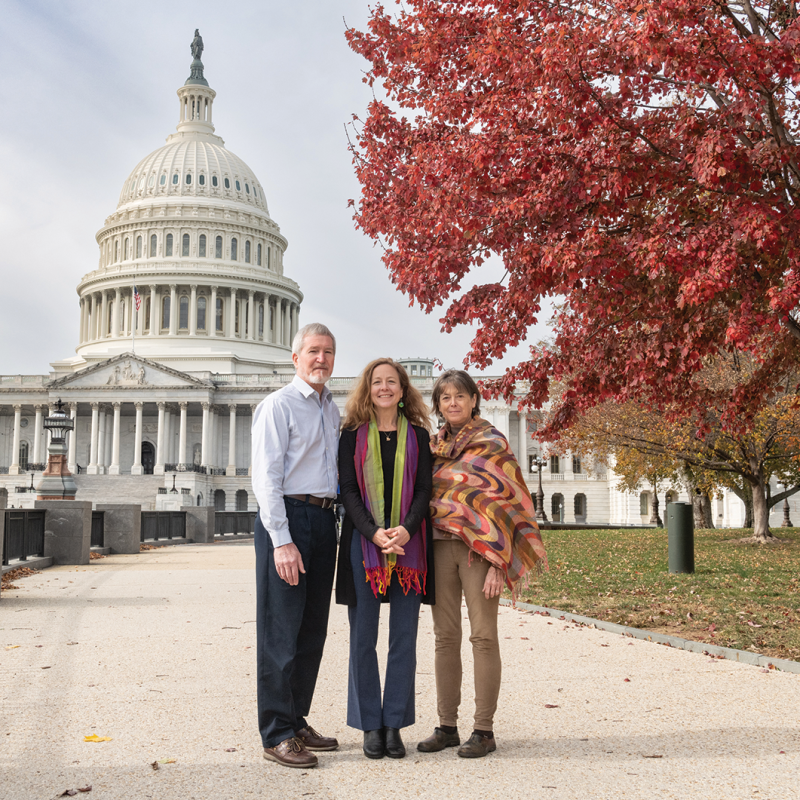 Ron Ferguson, Bridget Moix, and Mary Lou Hatcher in front of U.S. Capitol