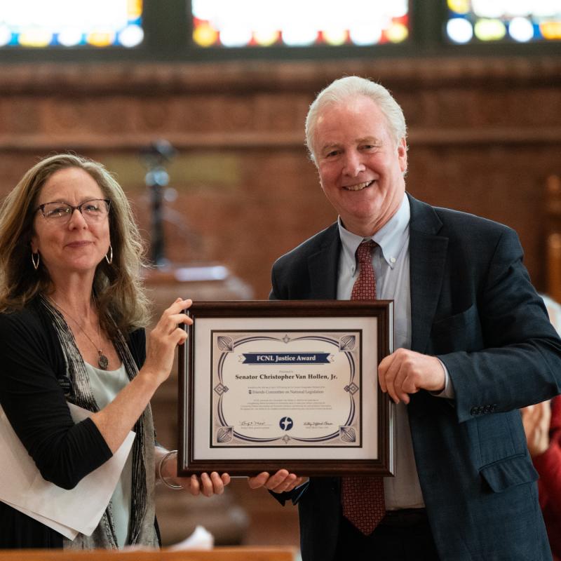 Bridget Moix and Sen Chris Van Hollen, Justice Award