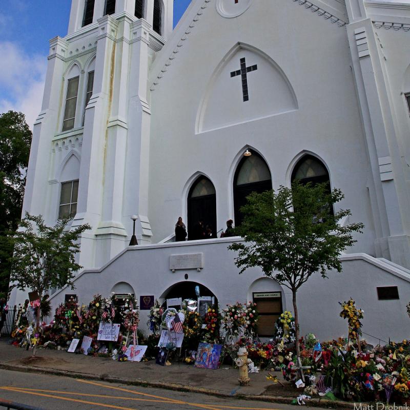 Memorial in front of Emanuel AME Church in Charleston, SC.