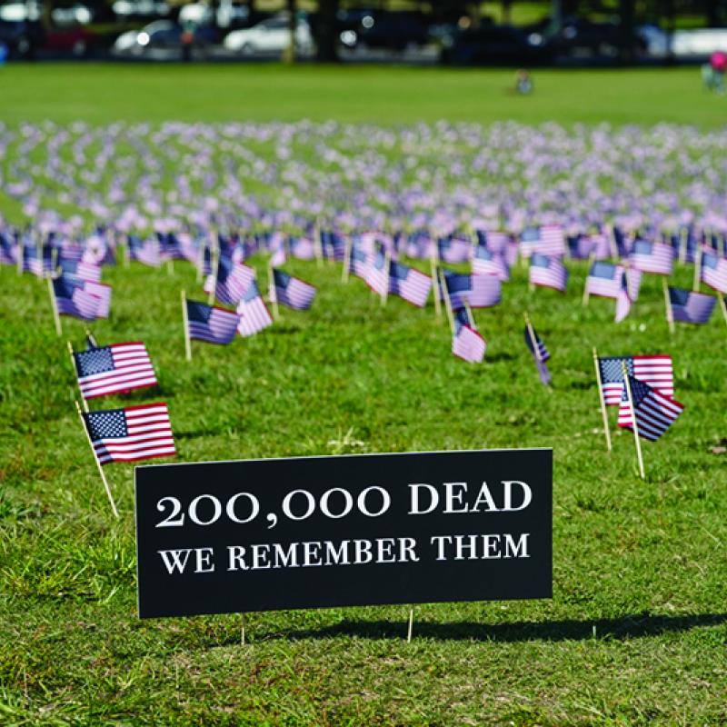 20,000 flags were set up at the COVID–19 Memorial Project’s Interfaith Memorial. 