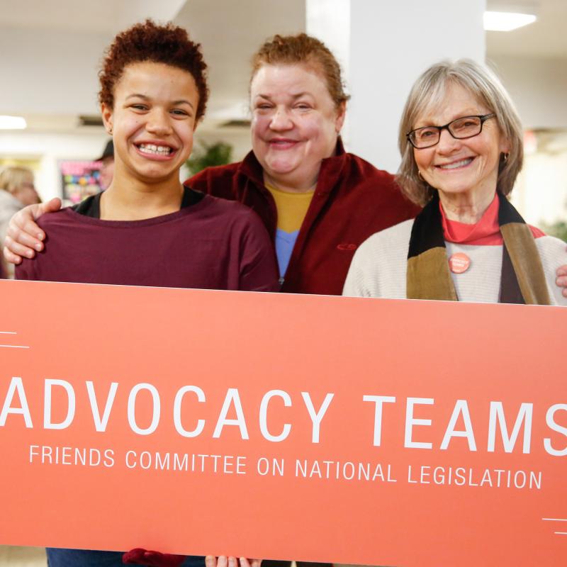 In 2018, FCNL's 97 Advocacy Teams logged 286 lobby visits and published nearly 200 letters to the editor around the country. Left to Right: Elinor Steffy, Delcy Steffy, Cindy Fowler