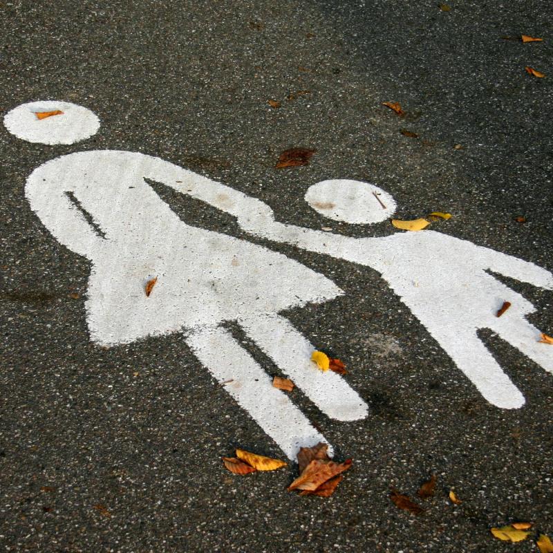 Mother and child sign on pavement