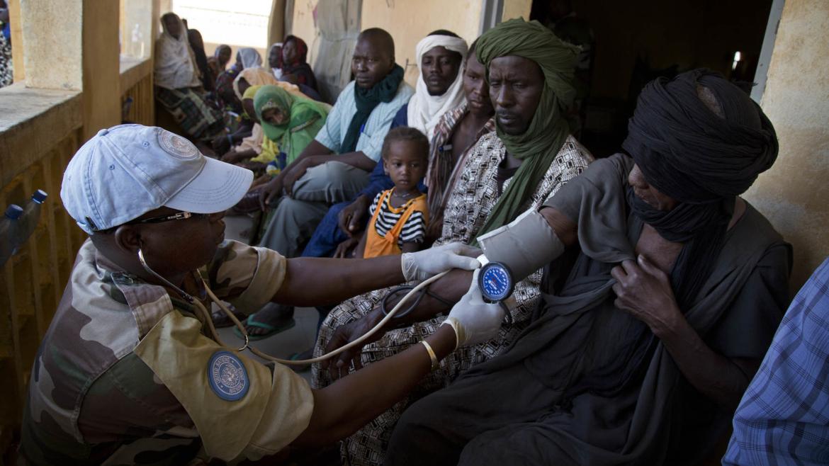 UN medics from the Niger Contingent with the UN Multidimensional Integrated Mission in Mali (MINUSMA) give free daily medical consultations to the population at their clinic in Gao, in northern Mali. 