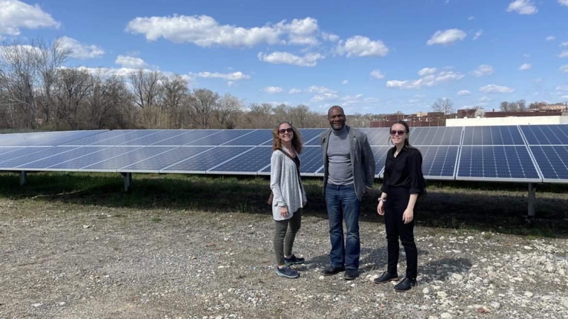 Clarence Edwards, Bridget Moix, and Rosalie Ruetz at Oxon Run Solar Farm in D.C.