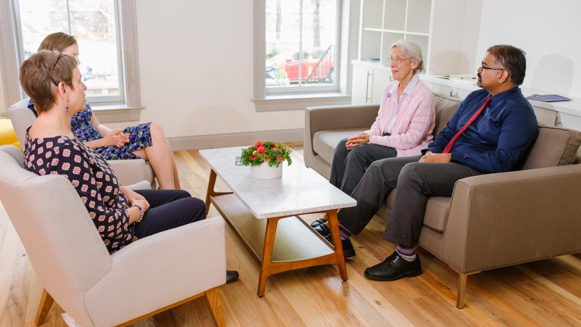 Conversation in the Quaker Welcome Center parlor